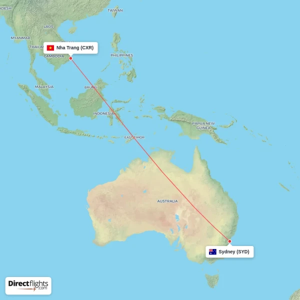 Sydney - Nha Trang direct flight map