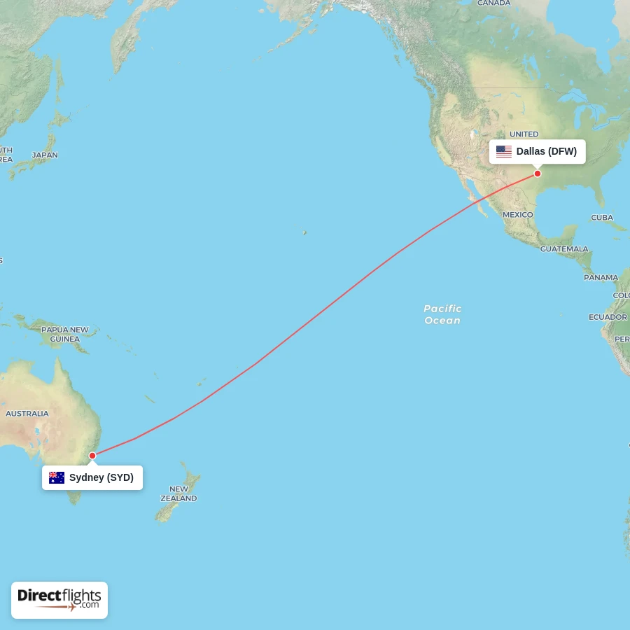 SYD - DFW route map