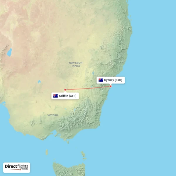 Sydney - Griffith direct flight map