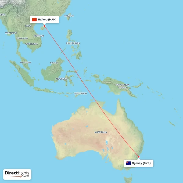 Sydney - Haikou direct flight map