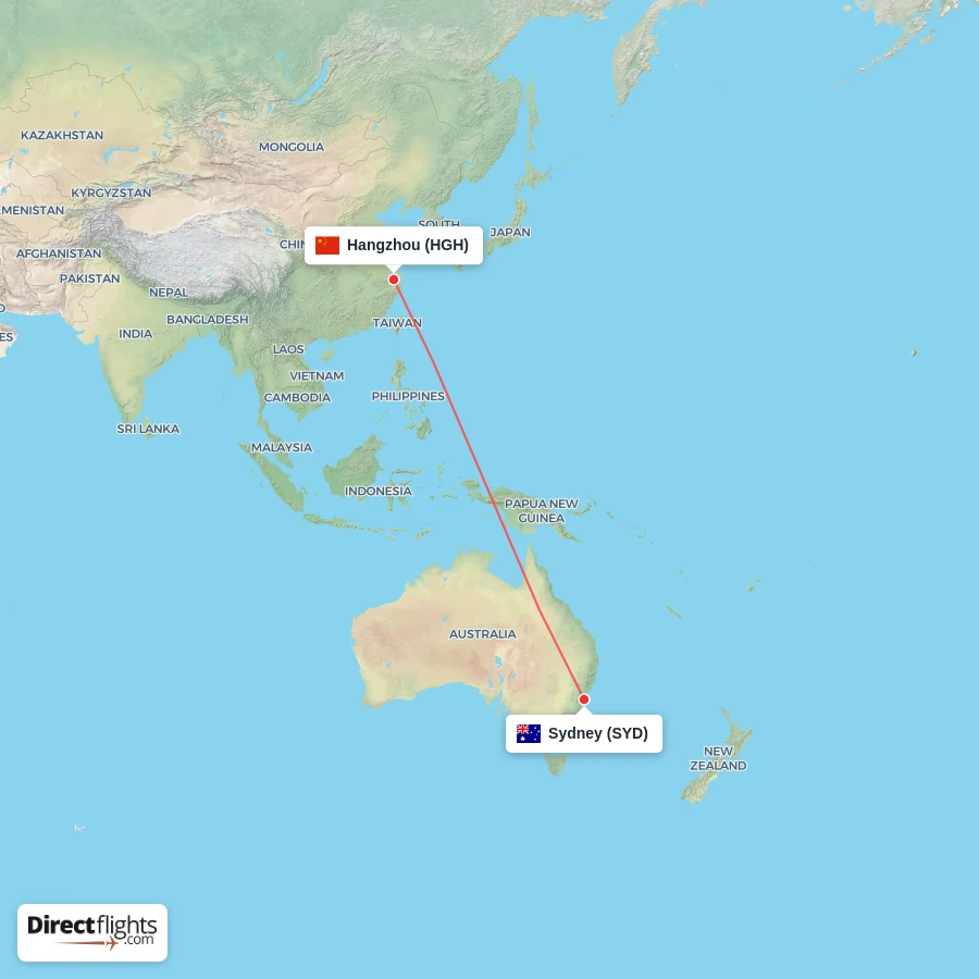 SYD - HGH route map