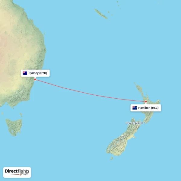 Sydney - Hamilton direct flight map