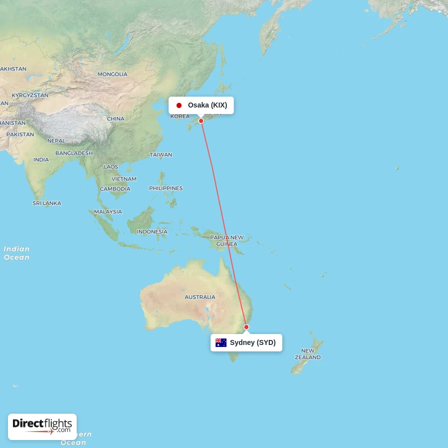 SYD - KIX route map