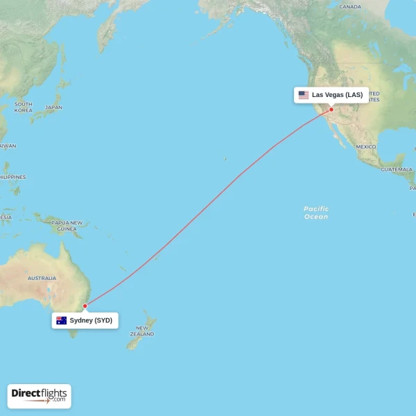 Sydney - Las Vegas direct flight map
