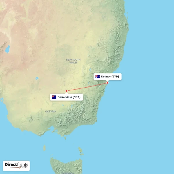 Sydney - Narrandera direct flight map