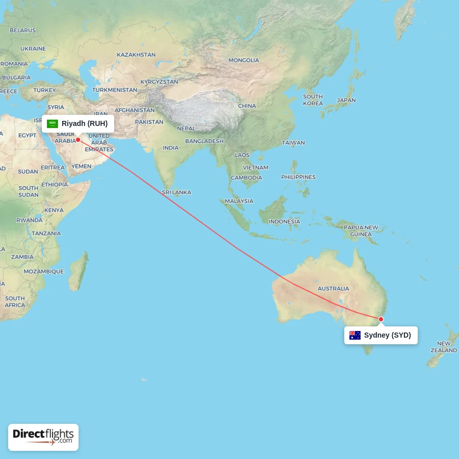 SYD - RUH route map