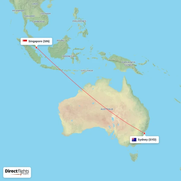 Sydney - Singapore direct flight map
