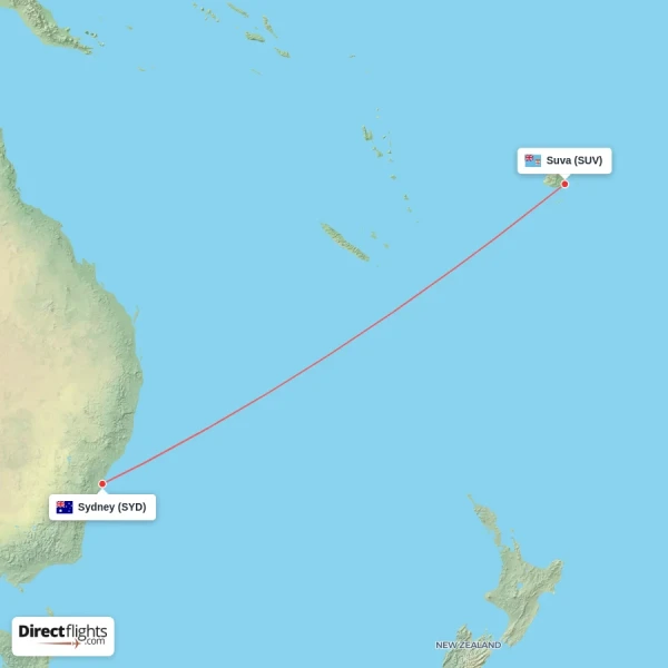 Sydney - Suva direct flight map