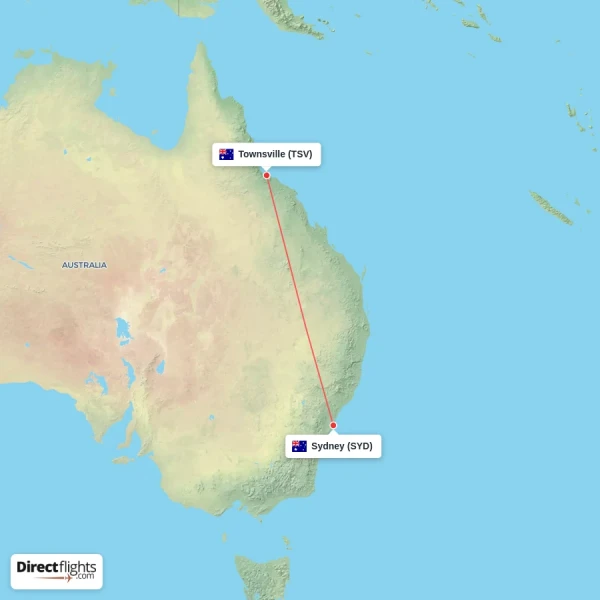 Sydney - Townsville direct flight map