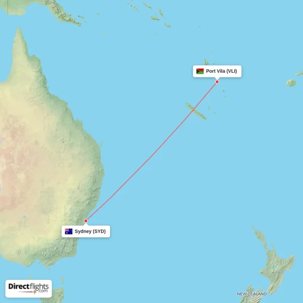 Sydney - Port Vila direct flight map