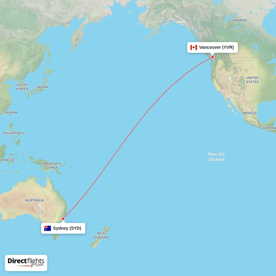 SYD - YVR route map