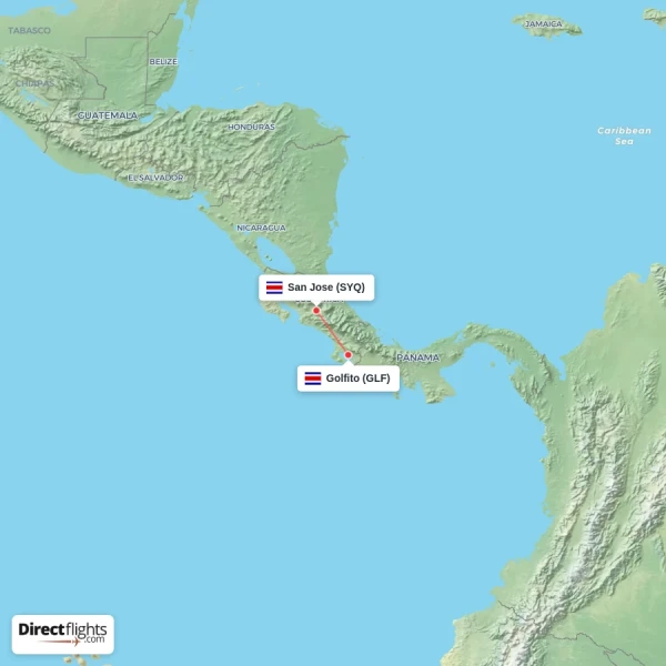 San Jose - Golfito direct flight map