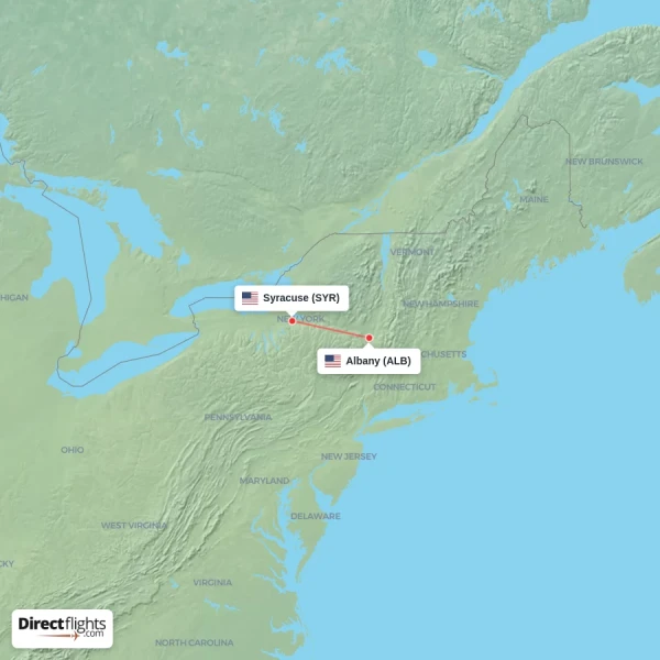 Syracuse - Albany direct flight map