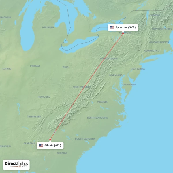 Syracuse - Atlanta direct flight map
