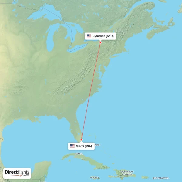 Syracuse - Miami direct flight map