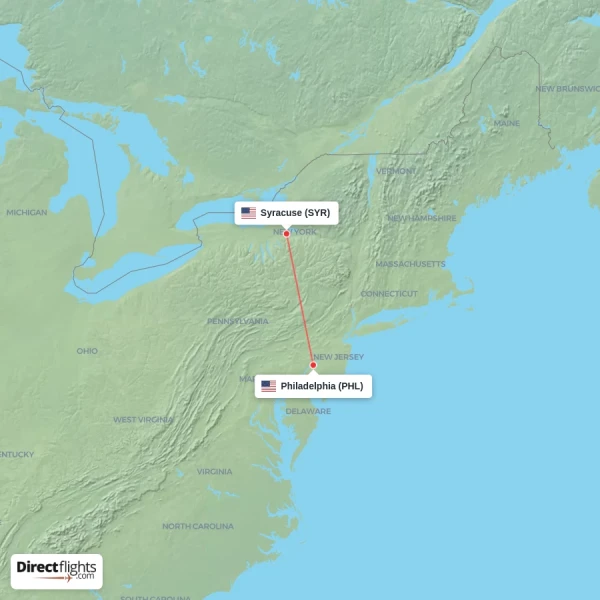 Syracuse - Philadelphia direct flight map