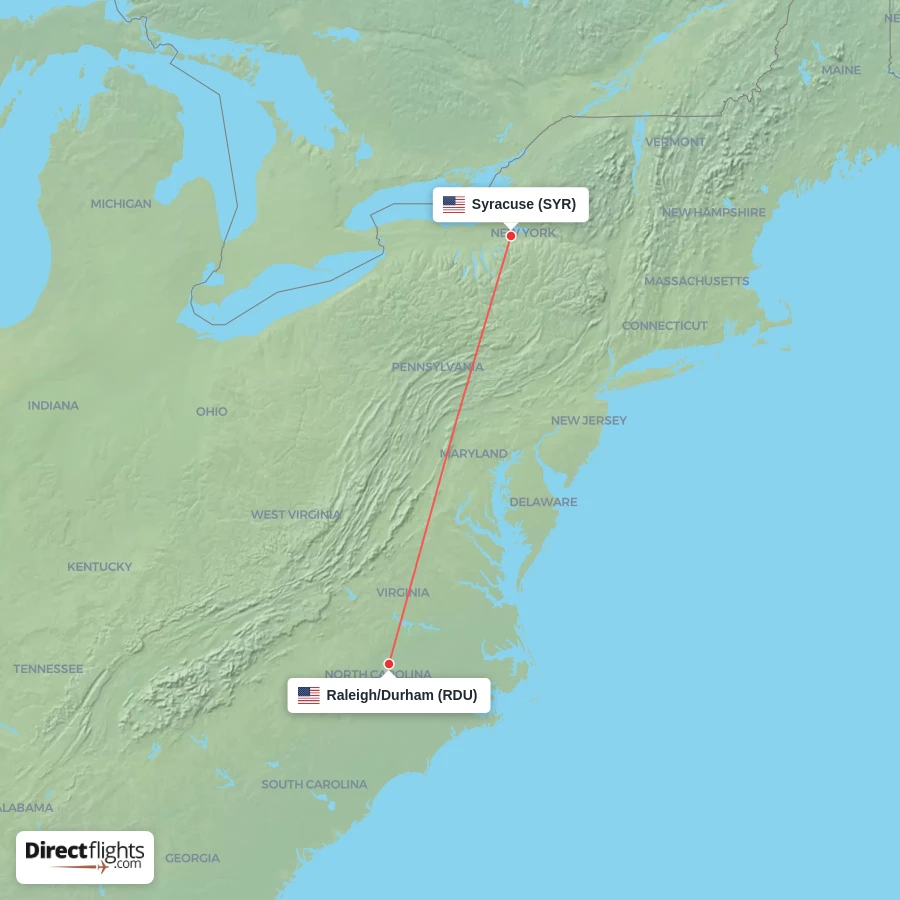 SYR - RDU route map