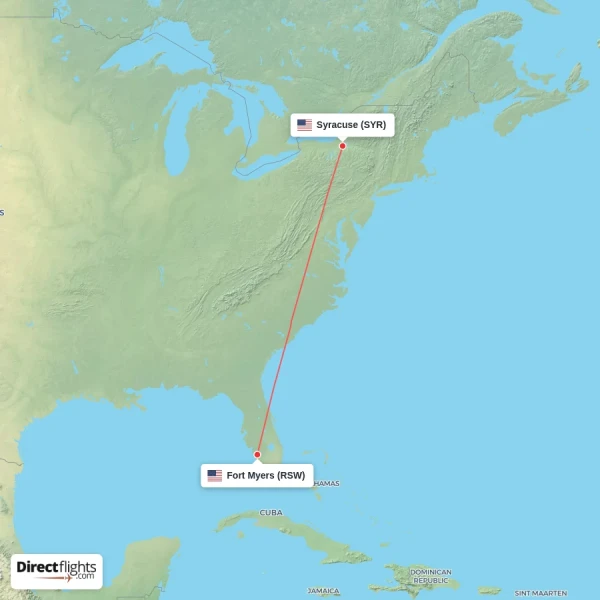 Syracuse - Fort Myers direct flight map
