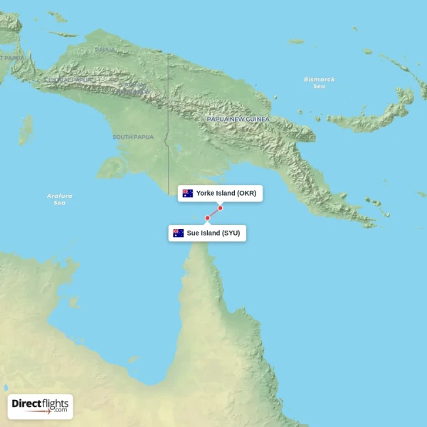Sue Island - Yorke Island direct flight map