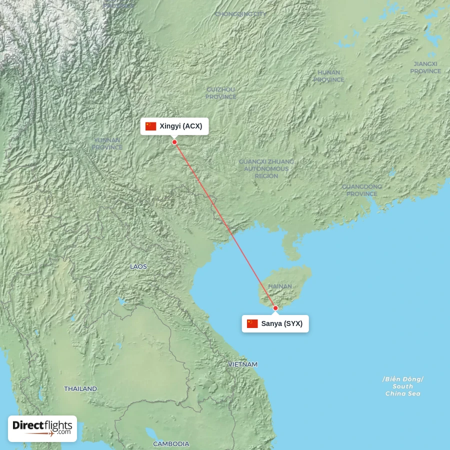 SYX - ACX route map