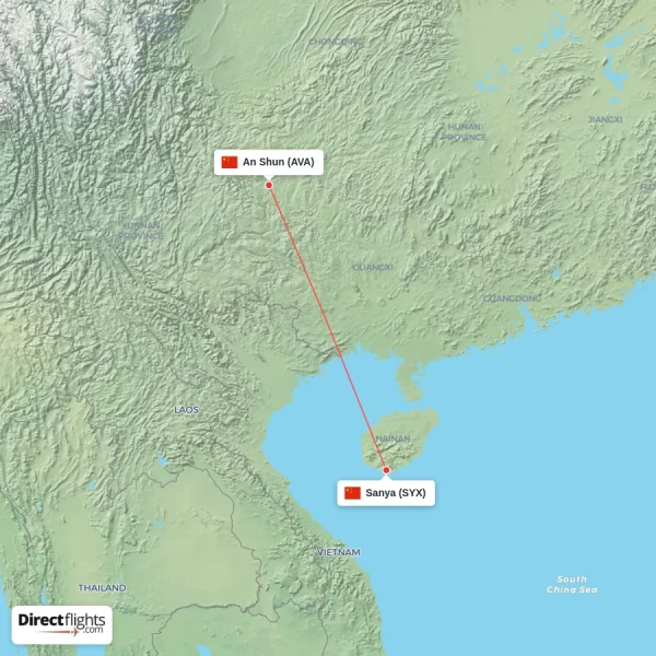 Sanya - An Shun direct flight map