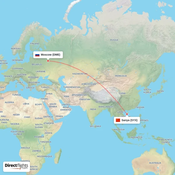 Sanya - Moscow direct flight map
