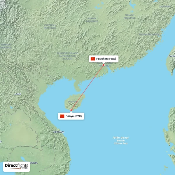 Sanya - Fuoshan direct flight map