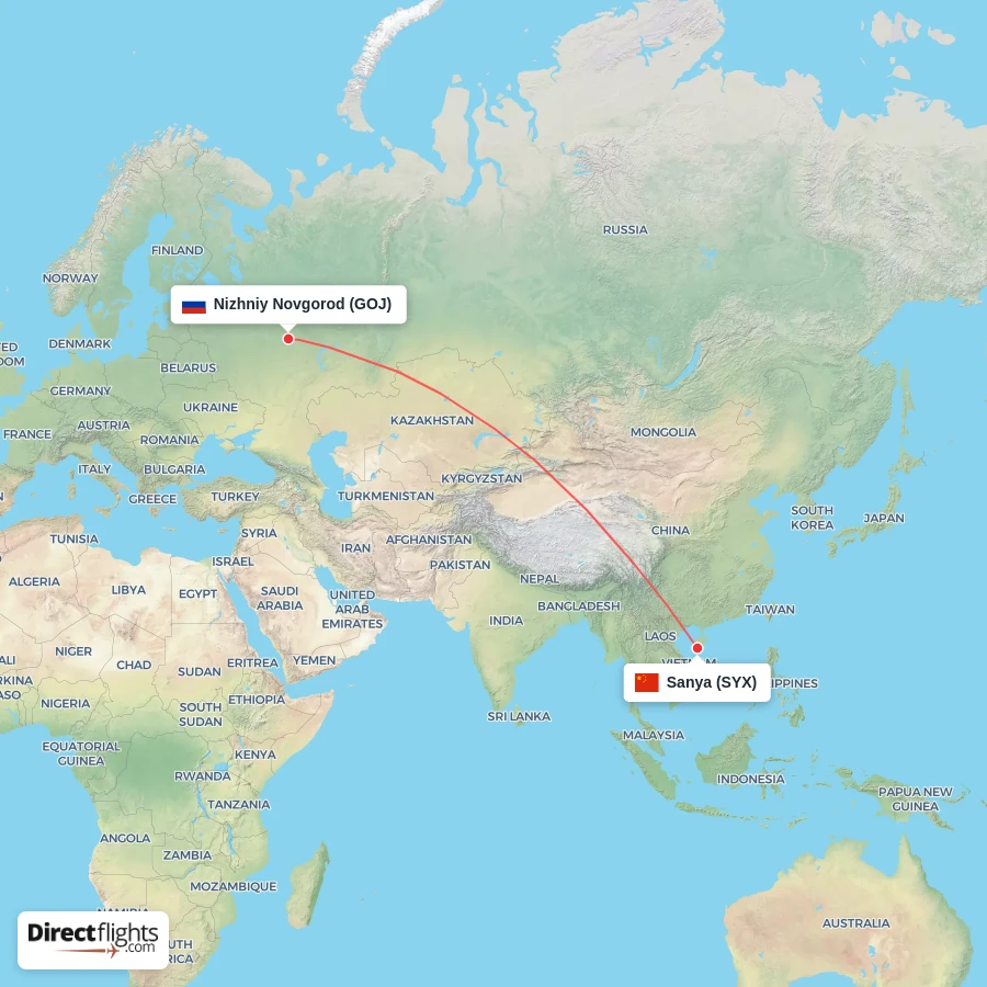 SYX - GOJ route map