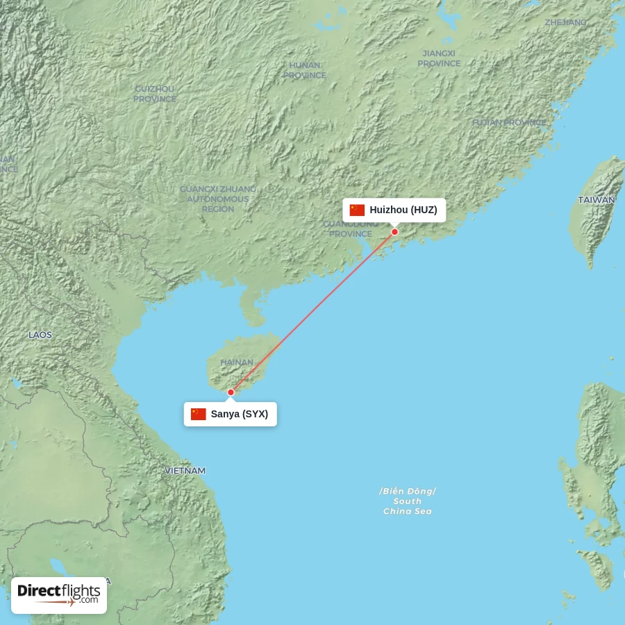 SYX - HUZ route map