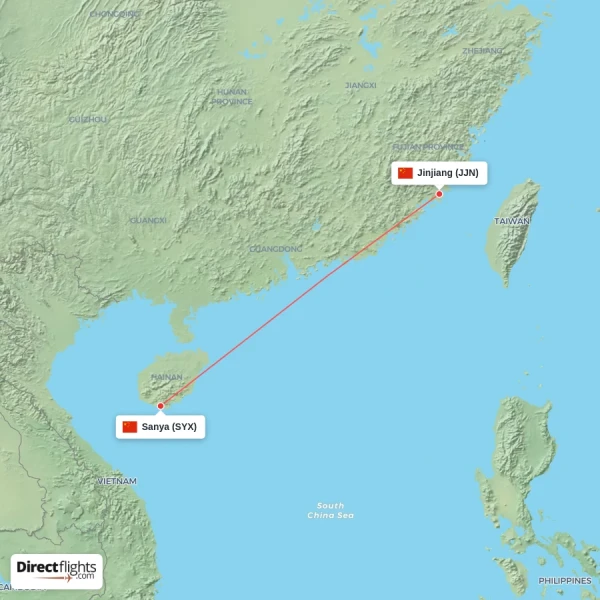 Sanya - Jinjiang direct flight map