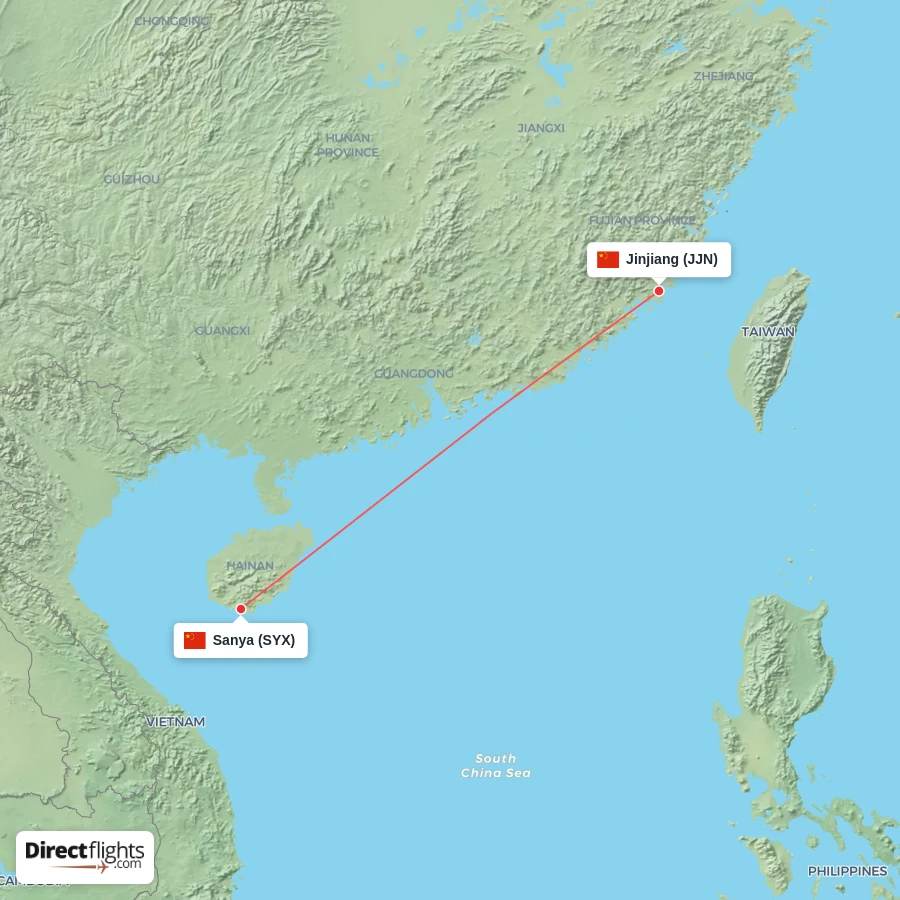 SYX - JJN route map