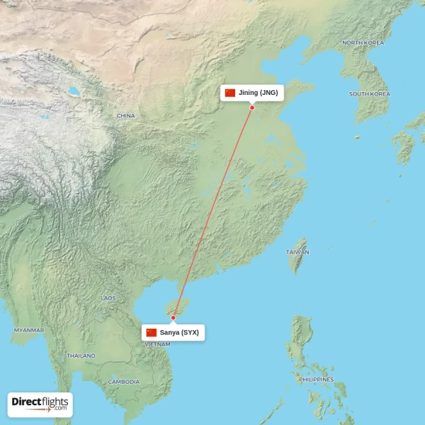 Sanya - Jining direct flight map