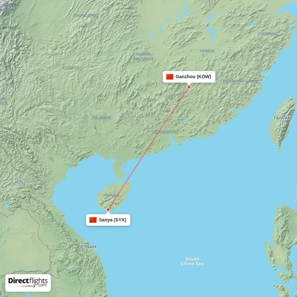 Sanya - Ganzhou direct flight map