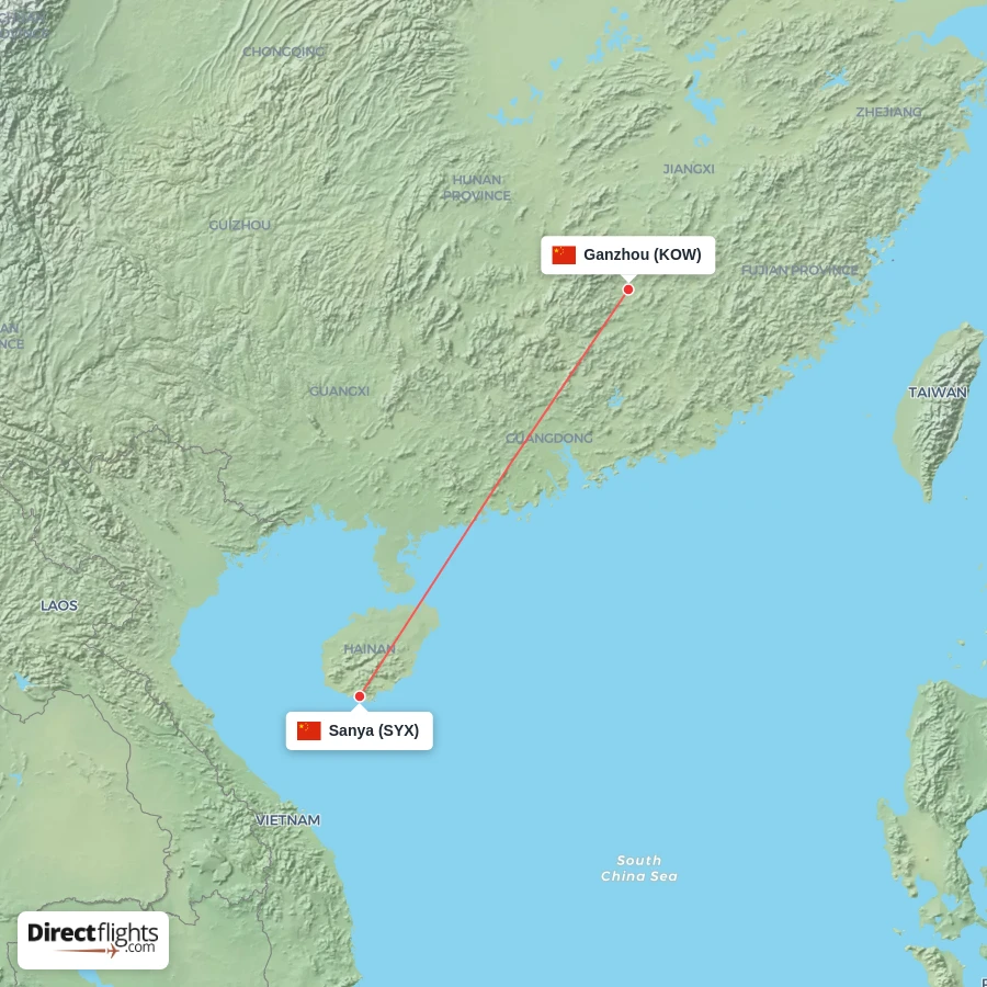 SYX - KOW route map