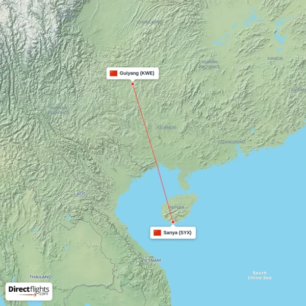 Sanya - Guiyang direct flight map