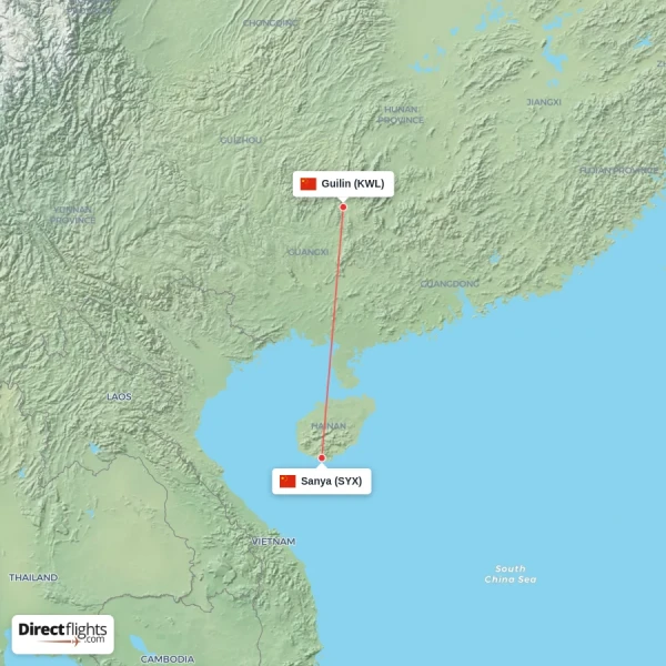 Sanya - Guilin direct flight map