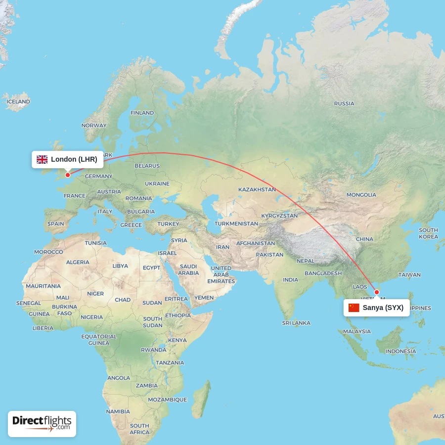 SYX - LHR route map