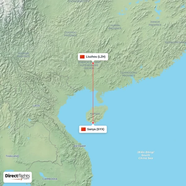 Sanya - Liuzhou direct flight map
