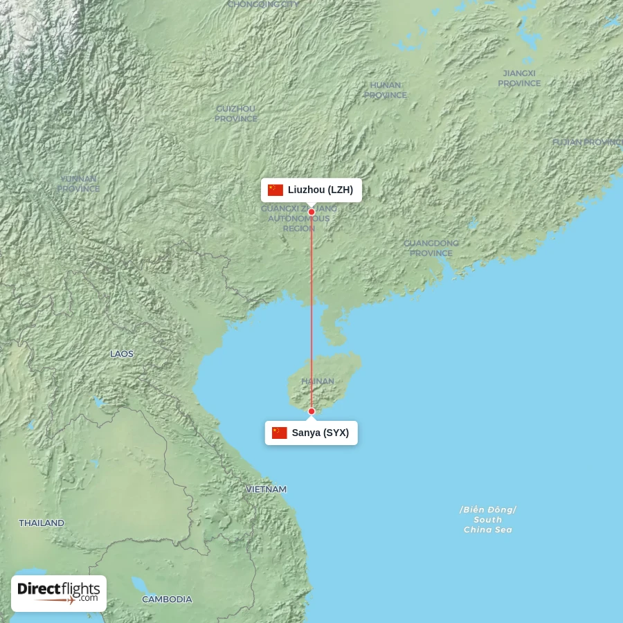 SYX - LZH route map