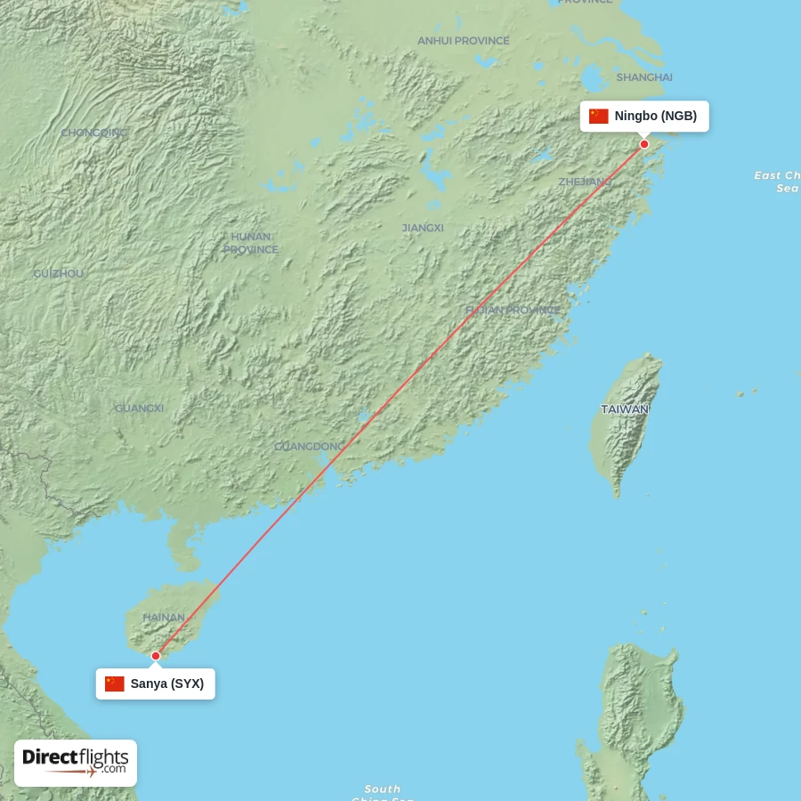 SYX - NGB route map