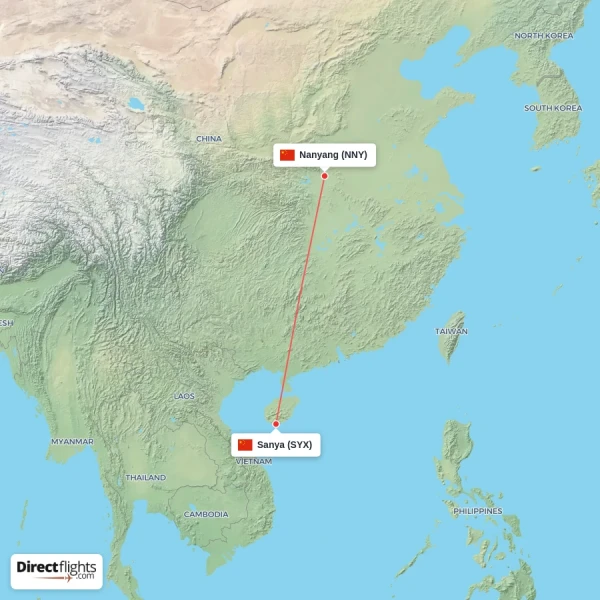 Sanya - Nanyang direct flight map