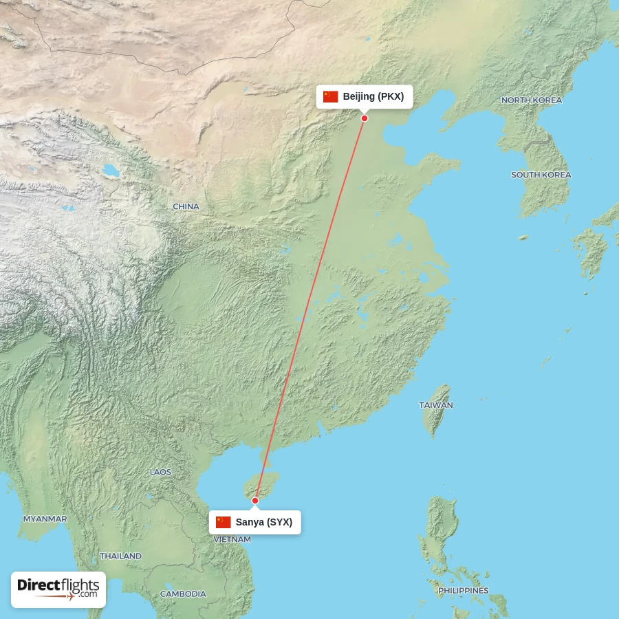 SYX - PKX route map
