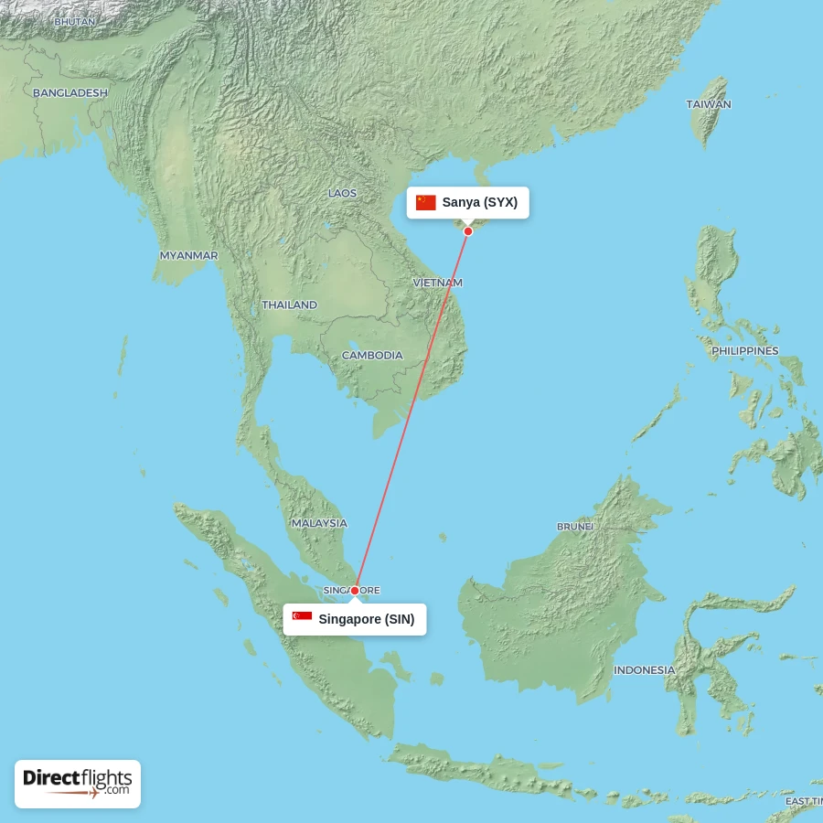SYX - SIN route map
