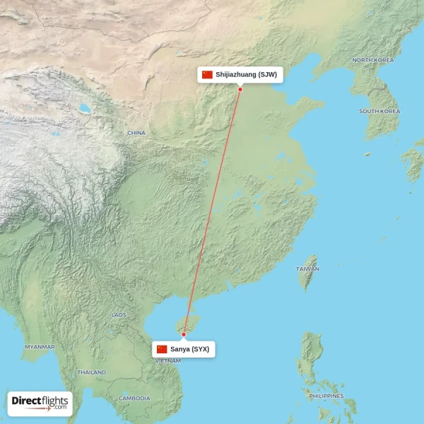 Sanya - Shijiazhuang direct flight map