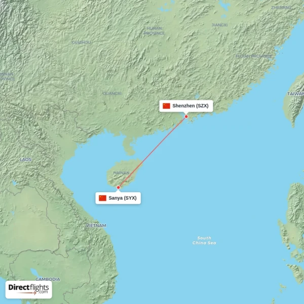Sanya - Shenzhen direct flight map