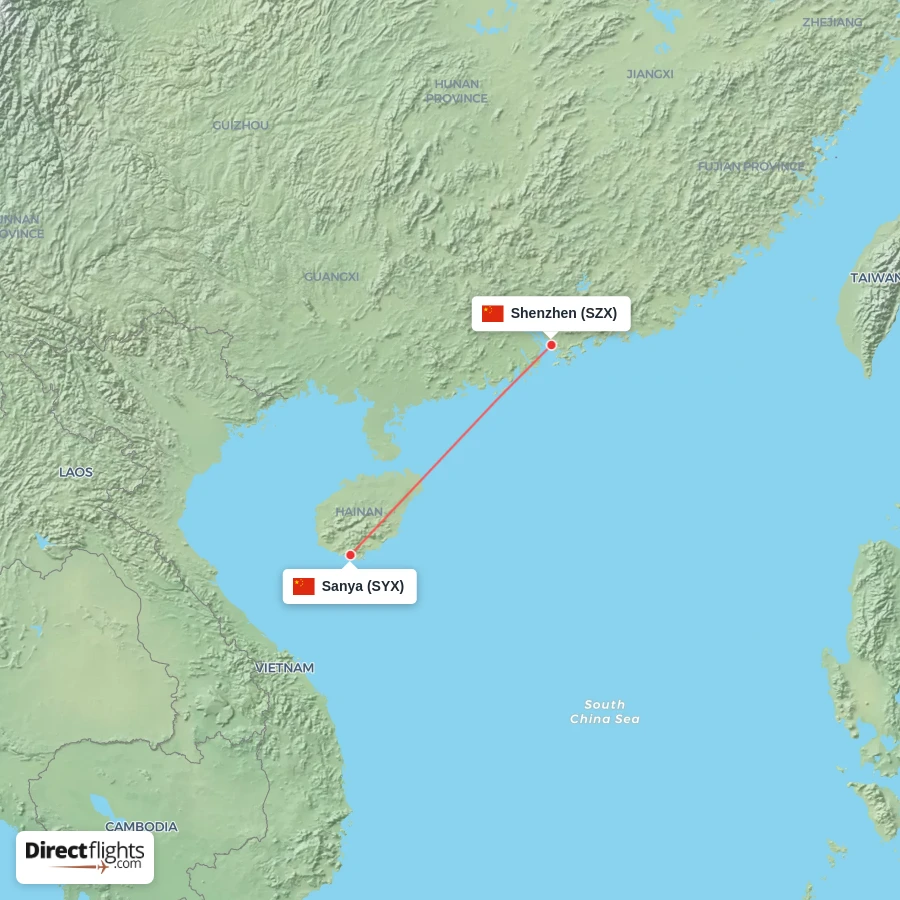 SYX - SZX route map