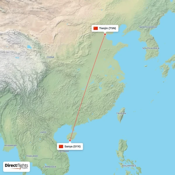 Sanya - Tianjin direct flight map