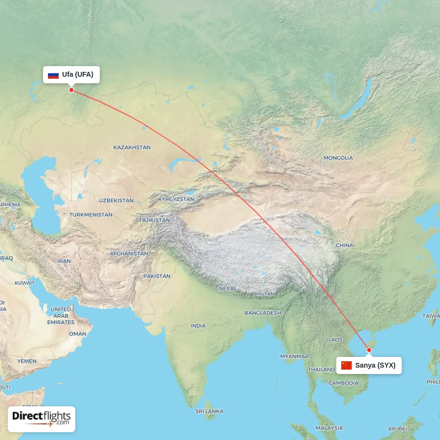 SYX - UFA route map