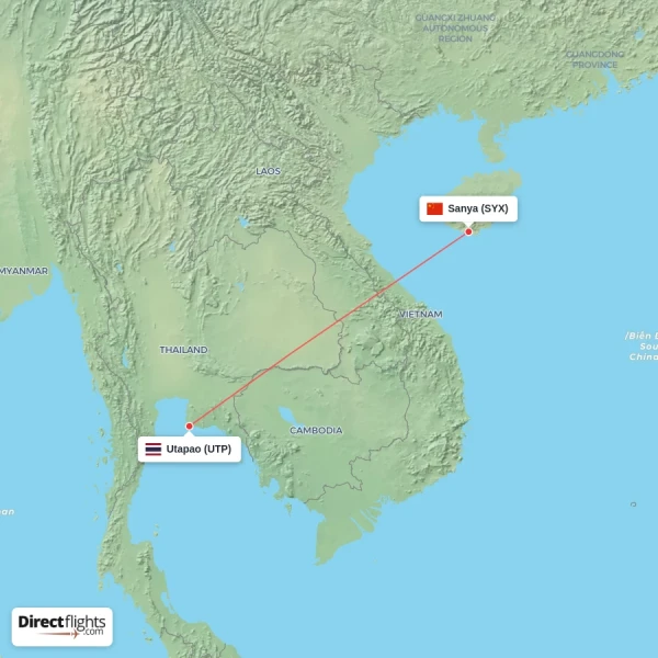 Sanya - Utapao direct flight map