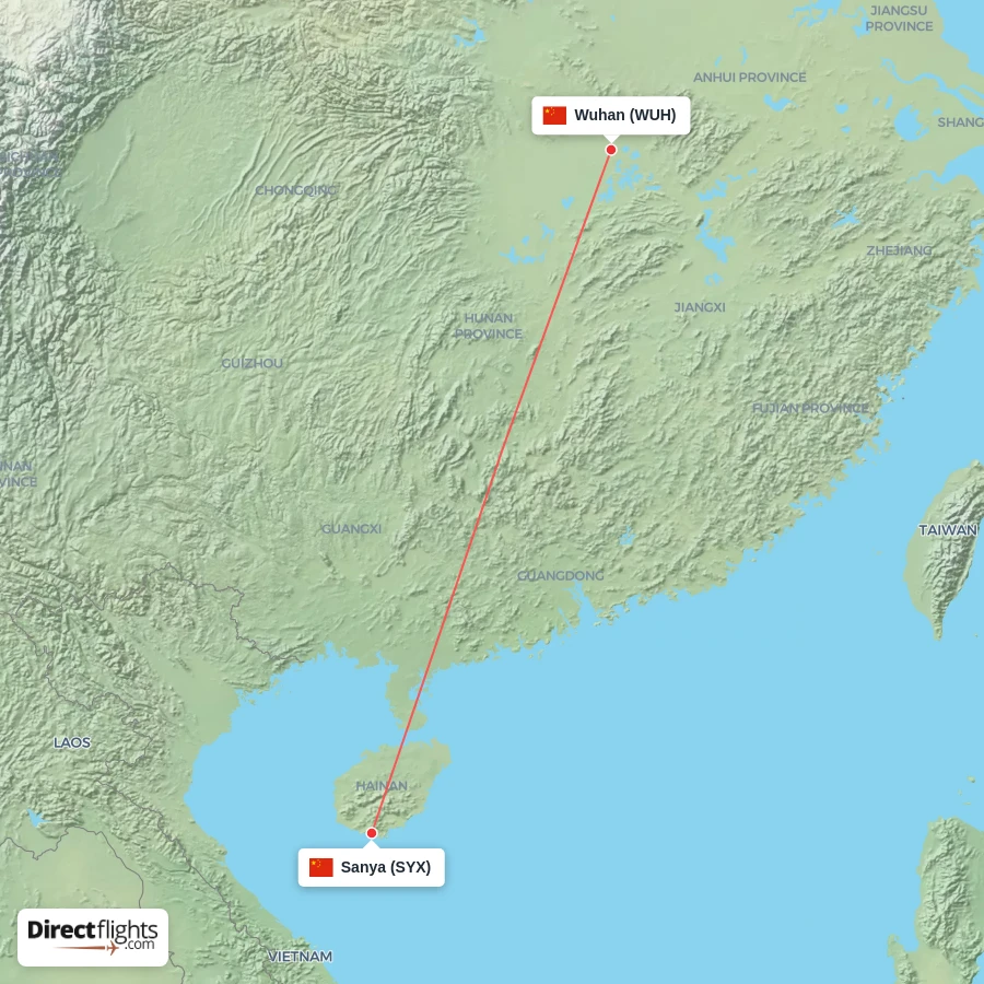 SYX - WUH route map
